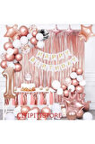 Rose Gold Kral Taçlı 1 Yaş Doğum Günü Balon Seti