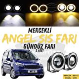 Ford Courier 2014-2023 Uyumlu Üniversal Mercekli Angel Sis Farı Metal Su Geçirmez 76 mm Sarı Halkalı Gündüz Farı Angel Eyes 2 Adet