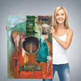 Gitar Temalı Yağlıboya Görünüm Dekoratif Kanvas Duvar Tablosu, Sanat Evi Kanvas Tablo-4976