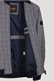 Erkek Bomber Ceket Taş Keten Karışım Slim Fit Ekose Kare Desenli Ribana İnce Astar Ceket NCS JEANS 4984