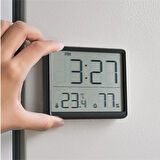Monozone  Pilli LCD Dijital Ekran Mini Saat 9x7 cm Alarm Sıcaklık Nem Göstergesi Ultra İnce Dekoratif  Çok Fonksiyonlu