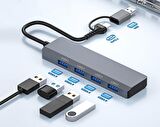 Coofbe 4in1 USB Ve Type-C to USB Çoğaltıcı Çevirici Hub USB to 4x USB3.0 Çevirici Dönüştürücü Hub