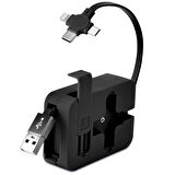 Cep Tipi Telefon Tutuculu Makaralı Uzayıp Kısalabilen 3&amp;apos;ü 1 Arada USB Şarj Kablosu (4987)