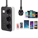 3 USB’li 3’lü 1.8 m Akım Korumalı Priz (4987)