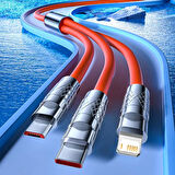 3 Şarj Aleti 1 Arada Çinko Alaşım Hızlı Şarj Kablosu Turuncu (4987)