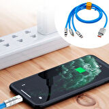 Kutulu  3 Şarj Aleti 1 Arada Çinko Alaşım Hızlı Şarj Kablosu Mavi 3 in 1 (4987)