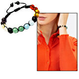 Makrome Örgülü Küre Kesim Çoklu Doğaltaş Kombinli Kadın Başarı Bilekliği