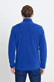 Erkek Saks Mavi Anti-pilling Tüylenme Yapmayan Standart Fit Bato Yaka Sweatshirt Polar Ceket