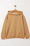 Erkek Çocuk Bej Kapüşonlu Kanguru Cepli 5-13 Yaş Sweatshirt- 3536-1