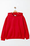 Erkek Çocuk Kırmızı Kapüşonlu Basic 5-13 Yaş Sweatshirt- 3537-6