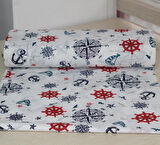 Denizci Temalı Çapa & Dümen Desenli Pamuklu Nevresimlik Kumaş 100*240 cm  Metrelik Çarşaf Yastık Ev Tekstil Kumaşı