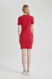 DeFacto Coool Bodycon Vücudu Saran Bisiklet Yaka Fitilli Kaşkorse Kısa Kollu Mini Elbise C1503AX24SPRD166