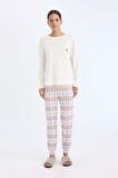 DeFacto Pijama Takımı Regular Fit Uzun Kollu Üst Kareli Uzun Alt-Fall in Love D2263AX24WNBG78