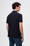Regular Fit Lacivert Pike Dokulu %100 Pamuk Kıvrılmaz Polo Yaka Nakışlı T-shirt 4HC14ORT51000