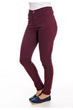 Bordo Dar Paça Yüksel Bel Kadın Pantolon 4A-126102