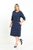 Çift Cepli Desenli Esnek Kışlık Büyük Beden Midi Elbise 4D-2737