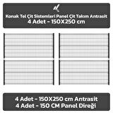 KONAK TEL 150 X 250 TAKIM PANEL (4 ADET PANEL ÇİT DİREĞİ VE 4 ADET PANEL ÇİTİ ANTRASİT)