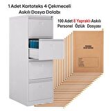 1 Adet Dört Çekmeceli Kartoteks Dosya Dolabı 100 Adet 8 Sayfalı Askılı Personel Özlük Dosyası Kampanyalı Fiyat