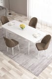 Roz Serisi 80x132 Mdf Açılabilir Beyaz Masa Takımı 4 Kahverengi Sandalye Gold Halkalı