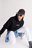 Erkek Siyah Oversize Fit Bol Kesim Kapüşonlu Içi Polarlı 3 Iplik Pamuklu Sweatshirt