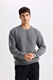 DeFacto Gri Regular Fit Bisiklet Yaka Jakarlı Sweatshirt D5392AX24AUGR371