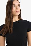 DeFacto Fitted Bisiklet Yaka Basic Düz Fitilli Kaşkorse Kısa Kollu Siyah Tişört K7064AZ25SMBK81