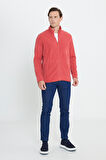 Erkek Mercan Anti-Pilling Tüylenme Yapmayan Standart Fit Bato Yaka Sweatshirt Polar Ceket
