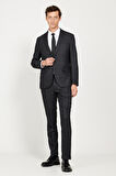 Erkek Siyah Slim Fit Dar Kesim Kırlangıç Yaka Desenli Takım Elbise