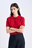 DeFacto Regular Fit Polo Yaka Basic Düz Kısa Kollu Kırmızı Triko Kazak E3670AX25SMRD227
