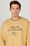 Erkek Hardal Oversize Bol Kesim Içi Polarlı 3 Iplik Bisiklet Yaka Pamuklu Sweatshirt