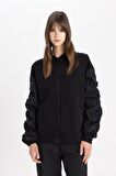 DeFacto Oversize Geniş Kalıp Bomber Mont Ceket Kolej Yaka Basic Düz Fermuarlı Cepli C1819AX24SPBK81
