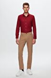 Ds Damat Slim Fit Bordo Armürlü Yarım İtalyan Yaka Pamuklu Gömlek 8HC02ORT13288 8HC02ORT13288