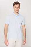 Erkek Çekmeyen Pamuklu Kumaş Slim Fit Dar Kesim Açık Mavi Kıvrılmaz Polo Yaka Tişört