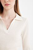 DeFacto Coool Slim Fit Dar Kesim Polo Yaka Crop Triko Kazak X4929AZ24AUER103