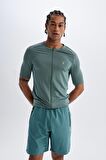 DeFactoFit Slim Fit Dar Kesim Bisiklet Yaka Fermuarlı Ağır Kumaş Sporcu Kısa Kollu Tişört B5144AX24SPGN1191