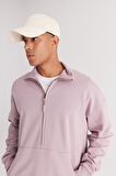 Erkek Gül Kurusu Oversize Bol Kesim Içi Polarlı Iplik Bato Yaka Pamuklu Sweatshirt
