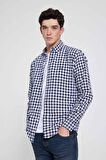 D'S Damat Slim Fit Lacivert Kareli Ekoseli Gömlek 7HC02ORT09265