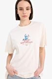 Coool Disney Lilo & Stitch Oversize Geniş Kalıp Bisiklet Yaka Baskılı Kısa Kollu Tişört