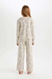 DeFacto Kız Çocuk Pijama Takımı Çiçekli Bisiklet Yaka Uzun Kollu Üst Uzun Alt D6052A824AUBG107