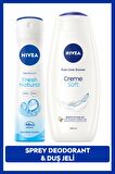 Nivea Creme Soft Banyo Ve Duş Jeli 500ml Ve Kadın Sprey Deodorant Fresh Natural 150ml, 48 Saat Ter Karşıtı