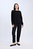 DeFacto Regular Fit Bisiklet Yaka Simli Reglan Kol Siyah Triko Kazak Tunik D1580AX24WNBK81
