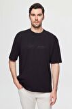 Oversize Siyah Baskılı %100 Pamuk T-shirt 2EC14ORT05211