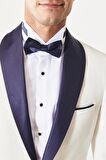 Erkek Beyaz-lacivert Slim Fit Dar Kesim Mono Yaka Desenli Klasik Smokin Takım
