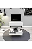 Mezza SET 4002-4202 FELIX SİYAH METAL AYAKLI TV ÜNİTESİ - ORTA SEHPA TAKIMI BEYAZ