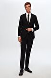 Slim Fit Siyah Düz Mono Yaka Çift Yırtmaçlı Astarlı Takim Elbise 4HF05ORT01577