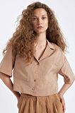 DeFacto Oversize Geniş Kalıp Pijama Yaka Modal Kısa Kollu Gömlek X7255AZ24HSBG138