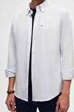 Slim Fit Açık Mavi Oxford Düğmeli Yaka Kolay Ütülenebilir Nakış Detaylı Pamuklu Gömlek 4HC02ORT03265