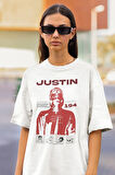 Tasarım Şarkıcı Justin Bieber Baskılı Unisex Oversize Tişört