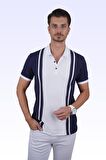 Lacivert Beyaz Çift Renkli Polo Tişört