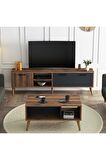 Mezza Set 1581-2070 Exxen 180 Cm Tv Ünitesi Exxen Orta Sehpa (AHŞAP AYAKLI) - Hat-antrasit Rengi